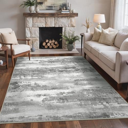 Image of BEIMO Large Washable Rugs Living Room 160x230cm, Abstract Area Rugs for Bedroom Soft Short Pile, Machine Washable Rug Non-Slip Rugs for Living Room, Dining Room, Grey & White