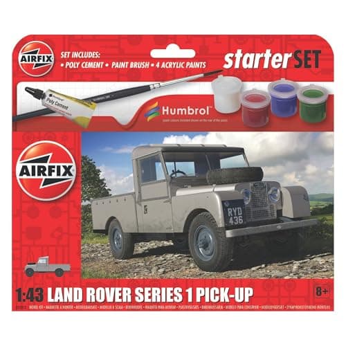 Image of Airfix - Starter Set - A55012 Land Rover Series 1 Pick-Up Model Building Kit - Plastic Model Car Kits for Adults & Children 8+, Set Includes Decals, Humbrol Acrylic Paints, Brush & Poly Cement
