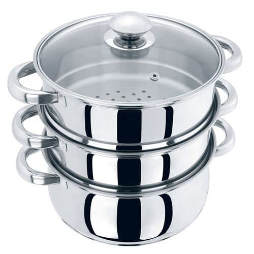 Image of DNY® Large 3 Tier Stainless Steel Multi Food Cook Pot Steamer Glass Lid 24cm