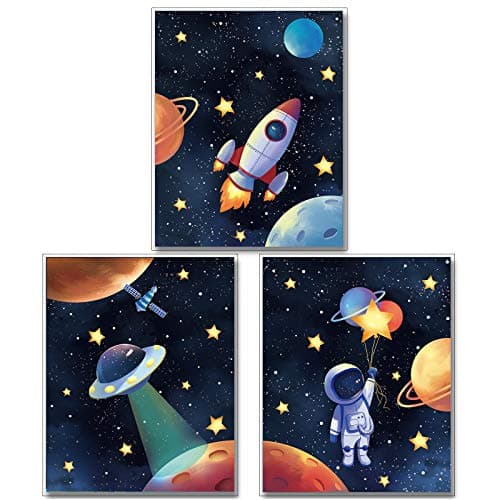 Image of MWOOT Space Astronaut Canvas Poster for Boys Bedroom Wall Decor, 3Pcs Kids Children Playroom Wall Art Print (30X40CM), Solar System Rocket Wall Poster Large - Room Decoration Accessories (B Series)