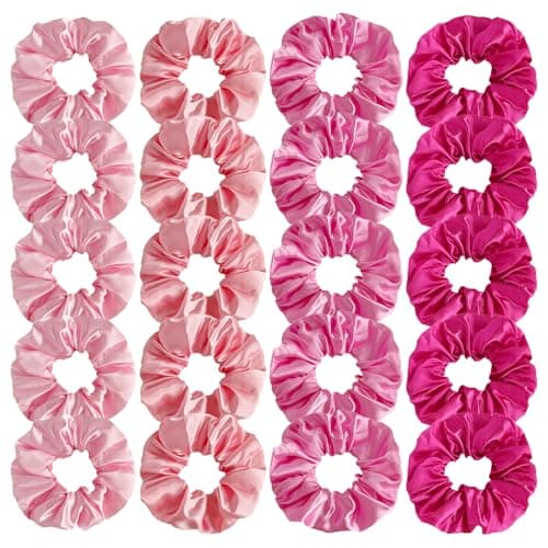 Image of Pink Scrunchie Set – 24 PCS Satin Hair Scrunchies for Women with Soft Elastic – Gentle Ponytail Holders for Daily Styling and Hair Accessories