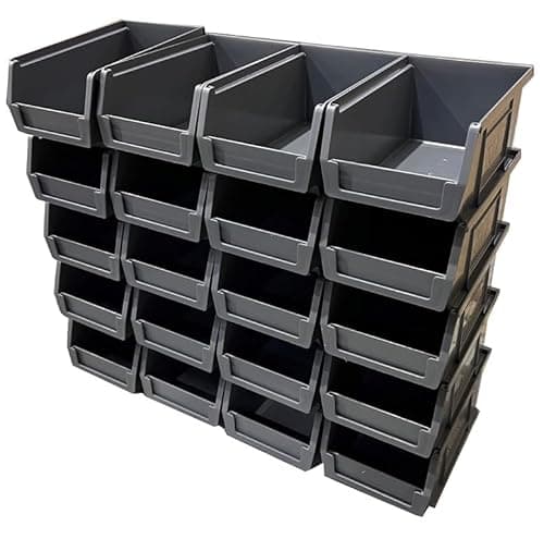 Image of Solent Plastics 20 x XL2 Size 2 Small Parts Plastic Open Fronted Storage Stackable Bins 1 Litre Linbin Order Picking Stacking Boxes (Pack of 20) (Grey)
