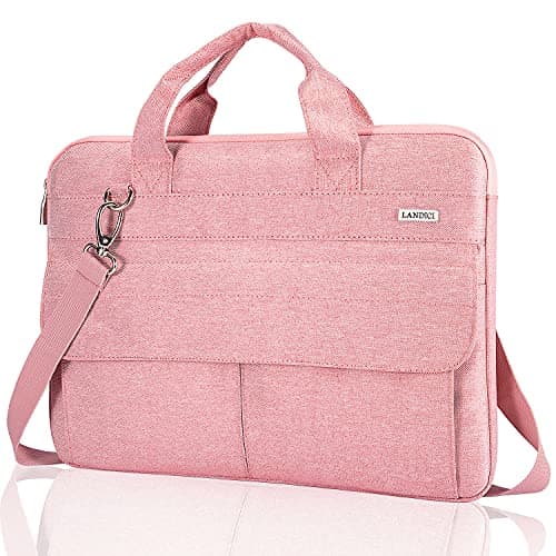 Image of LANDICI Laptop Bag Case 15 15.6 Inch, Waterproof Computer Sleeve Cover with Shoulder Strap, Slim Briefcase for MacBook Pro 15/16 M3 M2 M1, MacBook Air 15,15-16" HP Lenovo Dell Asus Acer for Women,Pink