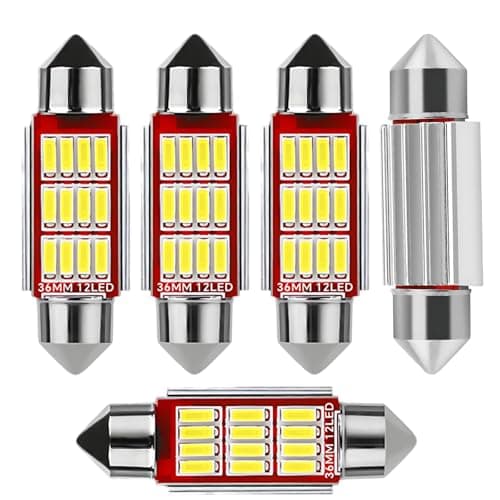 Image of QttvbTna Festoon LED Car Bulb White, 5 pcs 36 mm 12 Lamp, 2-24V Universal LED Festoon Bulbs for Car Dome Lights, License Lights, Trunk Lights and Replacement License Plate Lights