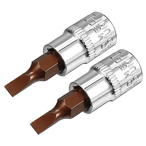 Image of Sourcingmap 2pcs 1/4" Drive x 4mm Slotted Bit Socket, S2 Steel Bits CR-V Sockets 1.5" Length Use with Ratchet Wrench, Slide Bar, Extension Rod