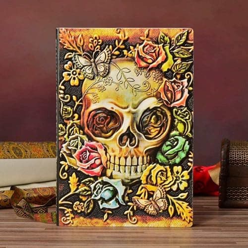 Image of Paragon Star Rose Skull Embossed Notebook A5 Vintage Handmade