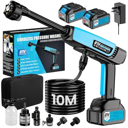 Image of Cordless Pressure Washer, High Pressure Portable Power Washer with Dual 21V 4000mAh Batteries & Extra Long 10M Hose, 6-in-1 Nozzle Battery Powered Jet Wash for Car, Patio, Garden & Driveway Cleaning