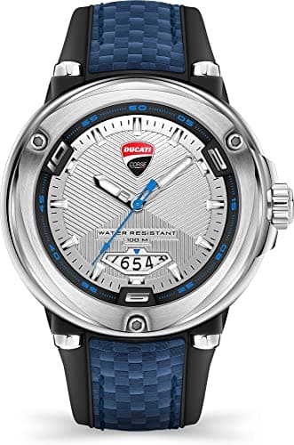 Image of Ducati DTWGN2018905 Men's Analogue Quartz Watch with Leather Silicone Strap, Black-Blue, Strap.