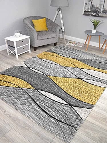Image of Impulse Yellow Wave Thick Quality Modern Carved Rugs Runner Small Extra Large Soft (80cm x 150cm)