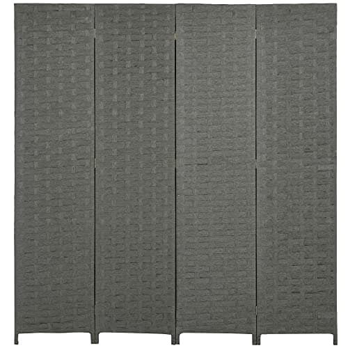 Image of HOMCOM 4-Panel Room Dividers, Wave Fibre Freestanding Folding Privacy Screen Panels, Partition Wall Divider for Indoor Bedroom Office, 170 cm, Grey