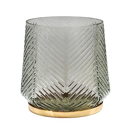 Image of Ivyline Elm Embossed Candle Holder in Clear Grey - Waterproof & Stylish - Decorative Textured Glass Holder for Tealight Candle - H15cm x W15cm x D15cm