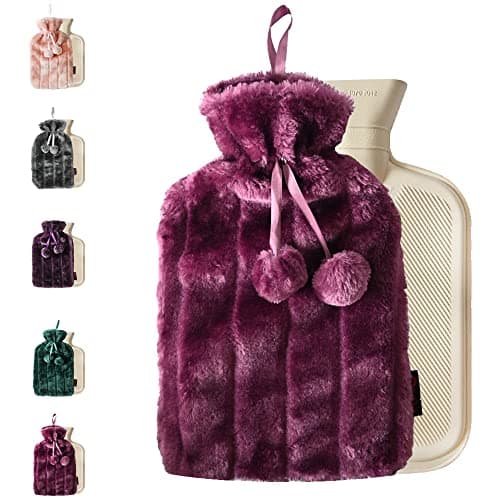 Image of Ram® 2L Luxury Cosy 2 Litre Hot Water Bottle with Faux Fur Berry Cover