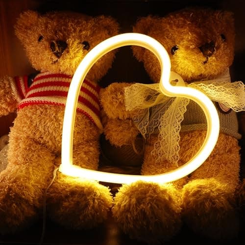 Image of Love Heart Neon Sign,LED Hearts Lamp with Warm Yellow Light Color Powered by USB Cable Sign Neon Night Light for Room Wall Hanging Decor Christmas Wedding Birthday Gifts for Boys Girls Kids