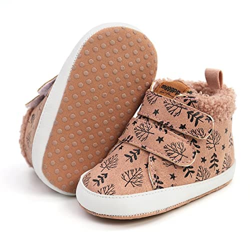 Image of RVROVIC Baby Boys Girls Anti-Slip Sneakers Soft Ankle Boots Toddler First Walkers Newborn Crib Shoes(6-12 Months,A1-Leaf Brown)