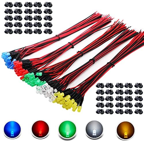 Image of RUNCCI-YUN 100pcs 5mm prewired led，LED Diodes Light 3V-12V 20cm Pre Wired led+ 100Pcs 5mm Plastic LED Holder Holder Clip Cable for model railway