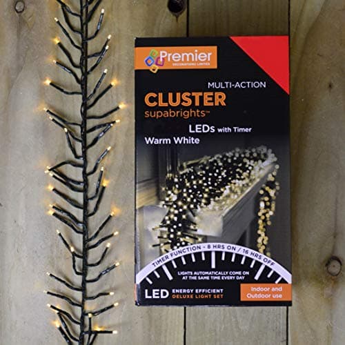 Image of Premier Decorations 480 Multi Action Indoor & Outdoor Christmas Cluster LED Lights with Timer - Warm White