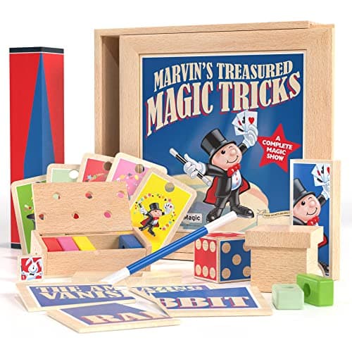Image of Marvin's Magic - Treasured Tricks Wooden illusion Set For Kids - Includes Escaping Coloured Blocks, Vanishing Rabbit Illusion, Amazing Magic Rising Cards & More