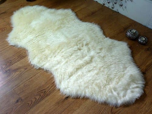 Image of Rugs Supermarket Cream ivory faux fur double sheepskin style rug 70 x 140 cm