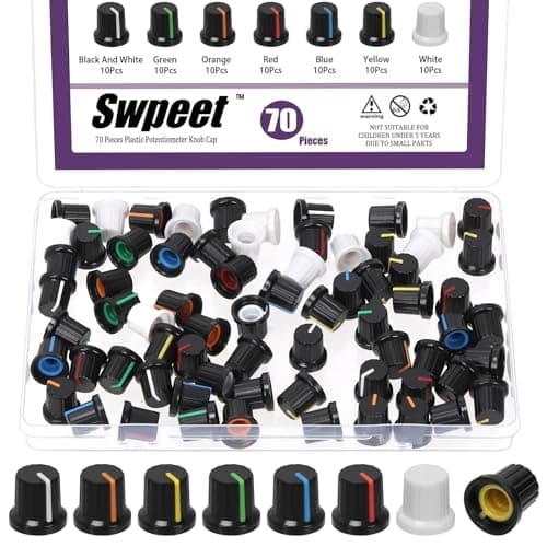 Image of Swpeet 70Pcs 7 Colors 15x14mm D Type Potentiometer Control Knob Assortment Kit, Plastic Potentiometer Volume Control Rotary Knob, 6mm Knurled Shaft Insert Potentiometers Rotary Knobs