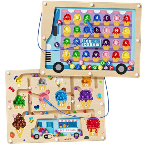 Image of 2 in 1 Magnetic Color and Number Maze Double-Sided ABC Alphabet Puzzles Board Magnet Dinosaur Counting Maze Preschool Learning Montessori Education 3 4 5 Years Toys