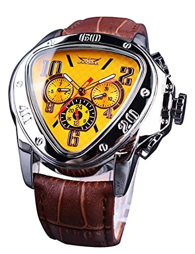 Image of FORSINING Men's Mechanical Watch, Triangle Racing Dial, Waterproof Golden Skeleton Dial Automatic Movement Leather Design Mechanical Watch, Black Golden2