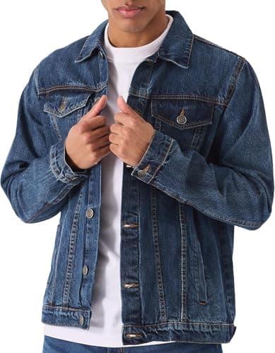 Image of Mens Denim Jacket, Vintage Premium Winter Warm Regular Fit Western Classic Style Jackets Vintage Trucker Coat Workwear Stonewash Jean Premium Outfit UK S To XXL, Denim-XL
