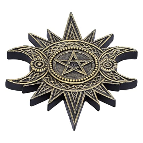 Image of Nemesis Now Celestial Worship Incense Burner 17.3cm, Resin, Gold/Black, Triple Moon Incense Holder, Classic Triple Moon Design, Cast in the Finest Resin, Hand-Painted, Holds Incense Stick