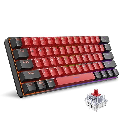 Image of Snpurdiri 60% Compact Size Mechanical Gaming Keyboard - Red Switches | USB-C Wired | UK Compatible US Layout | 16.8M RGB Backlit | Portable for PC & Laptop (Black-Red)