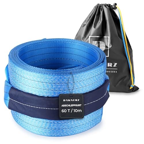 Image of Dawnerz Heavy Duty Tow Rope 60 Tonnes, 10 m - Emergency Tow Strap with Triple Reinforced Loops - High Performance Off-Road Tow Rope for Trucks and Semi-Tractors