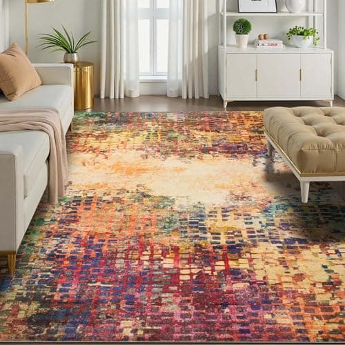 Image of Hafaa Machine Washable Rugs Living Room 120 x 170 cm – Soft Short Pile Large Area Rugs For Bedroom Lounge, Kitchen Carpet Non Slip Traditional Multicolored Design Vintage Boho Cashmere Rug, Vibrant