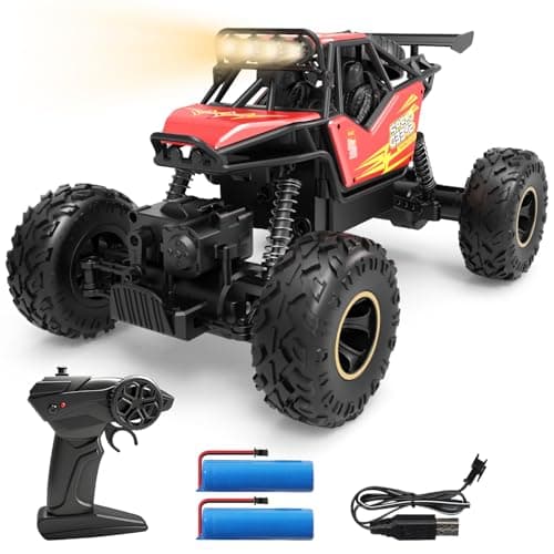 Image of DEERC Remote Control Car 1:14 Scale, 4WD Rock Crawler Off Road RC Truck with LED Lights & Dual Batteries, All Terrain RC Car for Boys Age 8-12