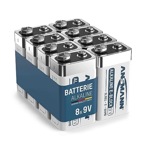 Image of ANSMANN 9V Block Batteries [Pack of 8] Family Pack of Alkaline Long Lasting Square Batteries For Motion Detectors, Toys, Remote Controls - white