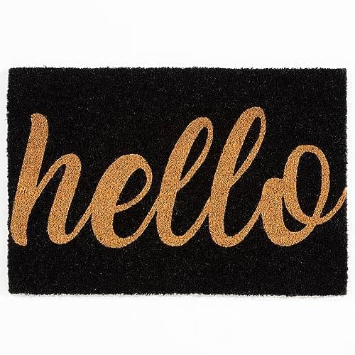 Image of Lord of Rugs Astley Printed Coir Doormat for Door Entrance Homes Garden Outdoor Natural Durable Mud Stopper Dirt Trapper Floor Mat Anti-Slip Doormat Black Natural Hello 40 x 60 cm (1'3"x1'11")