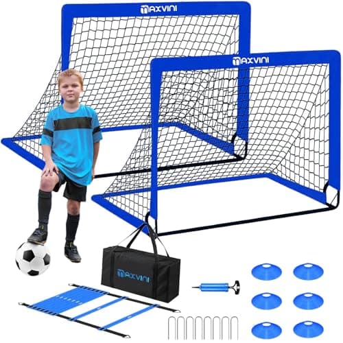 Image of MAXVINI Football Goals for Kids 6x4 FT Pop Up Goal for Garden, 2 × Portable Soccer Goal Set with Football Training Equipment for Kids Foldable Net with Speed Agility Ladder Disc Cones & Carry Bag