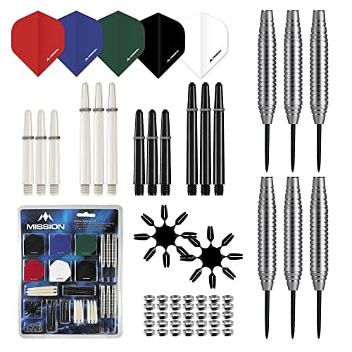Image of Mission Darts #_BX132 | 90 Piece Steel Tip Darts Set Accessory Kit Including 24g Brass Barrels, 100 Micron Flights, Nylon Stems and Protectors
