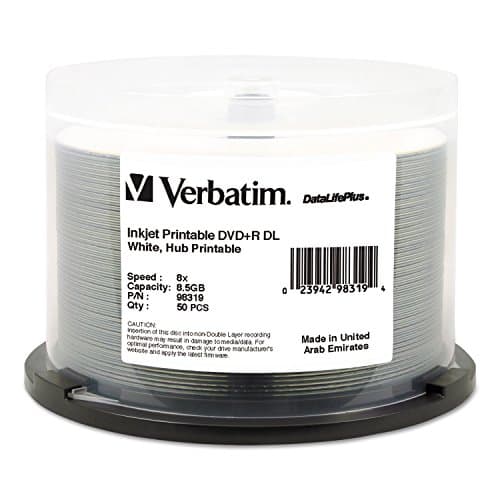 Image of Verbatim DVD+R DL 8.5GB 8X DataLifePlus White InkJet Printable, Hub Printable - 50pk Spindle - 98319