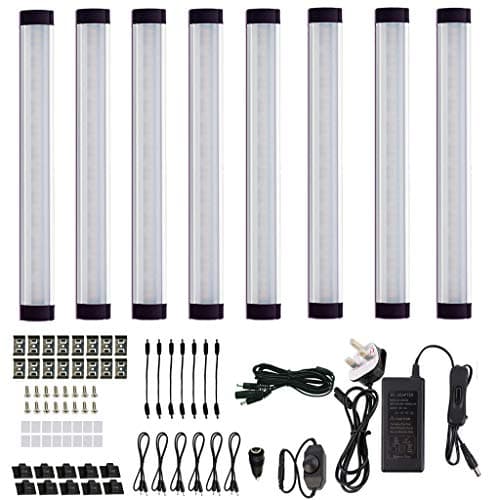 Image of AlBOO Under Cabinet Kitchen Lights Wired LED Daylight White 6000K Dimmable 8 Pack,28cm Under Cupboard Kitchen Lights 24V Plug in with Mains,Ultra Thin Under Couter Light Display Lighting for Cabinet