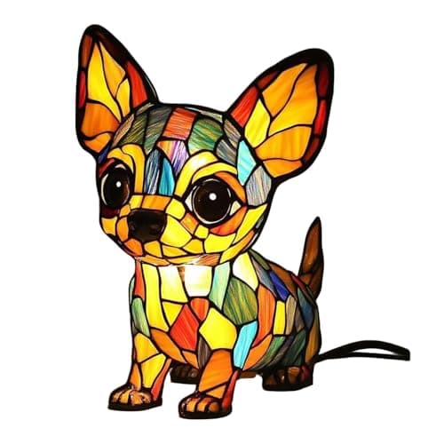 Image of TASBER Series Art Dog Lamp, Colorful Resin Dog Tabletop Night Light, Cute Pet Dogs Themed Led Bedside Lamps with Warm Ambient Glow, LED Table Lamps Fun Gift for Dogs Lovers (Chihuahua)