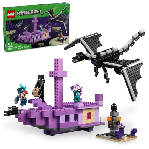 Image of LEGO Minecraft The Ender Dragon and End Ship Building Set, Video Game Toy with 2 Minecraft Minifigures, Dragon Toy Action Playset for Kids, Birthday Gift for Boys and Girls Ages 8 and Up, 21264