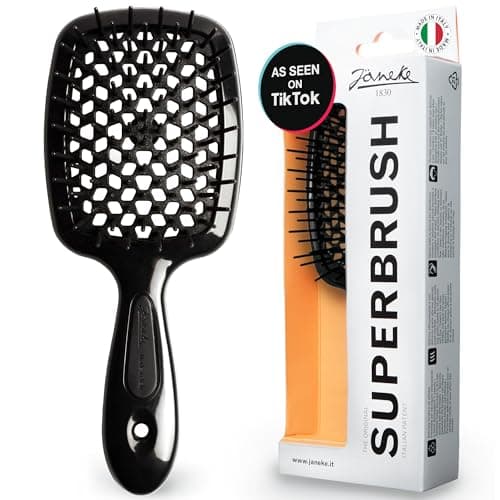 Image of Janeke Original Patented Superbrush Detangler Brush Anti-static Hairbrush Easy For Wet or Dry Use Flexible with Nylon Bristle Great for All Hair Types - Long Thick Curly (Black)