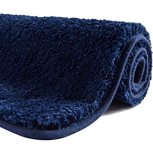 Image of SFLXO 80cm x 50cm Non Slip Bath Mat Machine Washable Durable Soft Fluffy Microfiber Bathroom Mat Water Absorbent Bath Rug Navy Blue