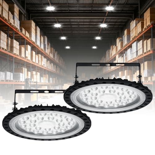 Image of Viugreum 2 Pack 100W UFO LED High Bay Light, 10000LM Ultra Thin LED Warehouse Lighting 6500K Daylight White, IP65 Waterproof Commercial Bay Lighting Shop Area Workshop Garage Lights Fixtures