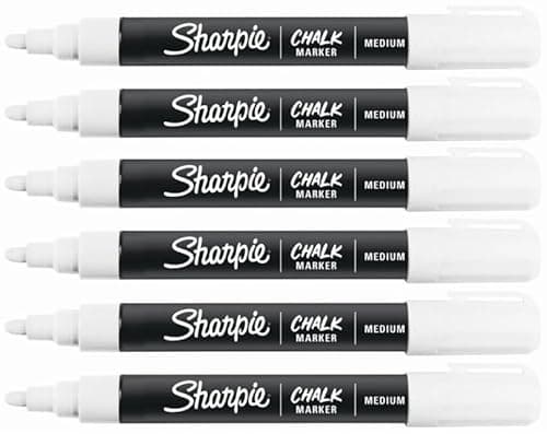 Image of Sharpie Chalk Marker Pens | 6 Pack | Medium Point, Bullet Nib | For Black Boards, White Boards, Light Boards, Plastic, Metal, Glass & More | White | Loose in Plain Packaging