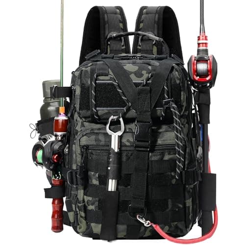 Image of Aceshop Fishing Tackle Backpack - Large Capacity Portable Sling Gear Bag, Military Tactical Multi-Purpose Camouflage Fishing Hunting Bag (Green)