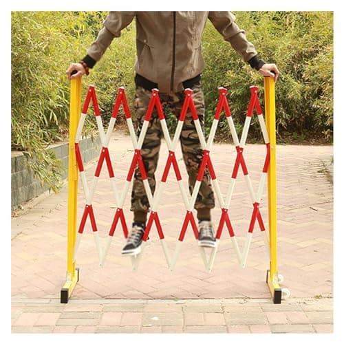 Image of LWJSOCP Expandable Industrial Barricade - Outdoor Flexible Folding Safety Fence for Driveways Mobile Traffic Barrier Gate (Red & White 3.9FT x 26.2FT)