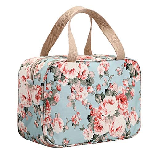 Image of IGNPION Woman Large Travel Toiletry Bag Waterproof Wash Bag Make up Organizer Bag Cosmetic Bag Swimming Gym Bag (Light Blue Flower)