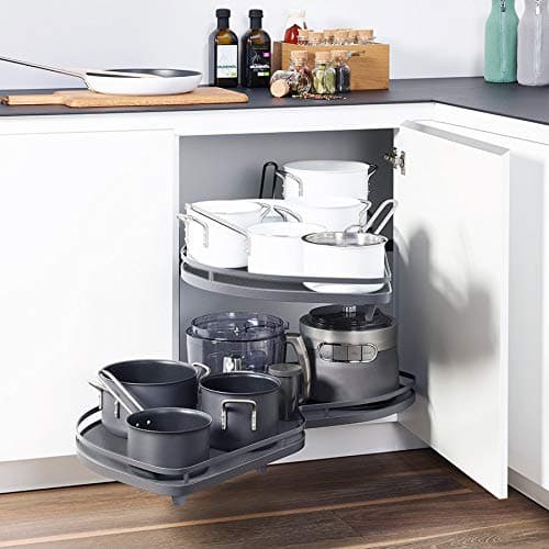 Image of XEMQENER Kitchen Blind Corner Pull-Out Shelving Unit Organizer 2 Tiers Swing Tray for 900-1000mm Cabinet