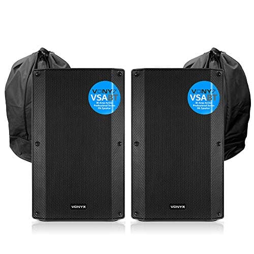 Image of VONYX 2x VSA12BT 12" Bluetooth Active DJ Speaker Pair with Bags - 1600W Bi-Amplified Powered DJ Speakers, 12" Woofer, 1" Tweeter, Bluetooth, USB MP3 Player | active speaker pair
