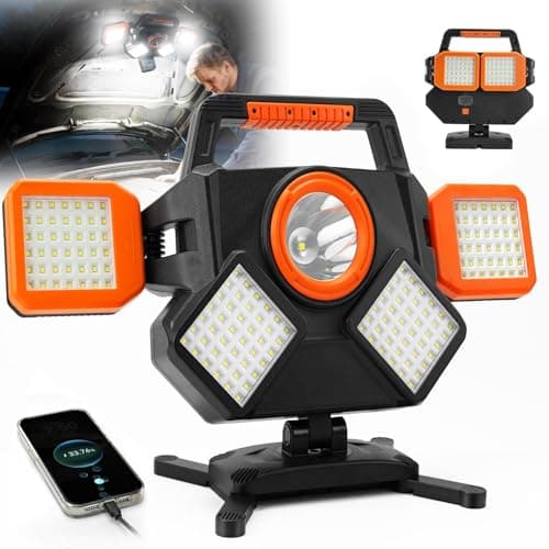 Image of SideKing Rechargeable Work Light 5000LM, LED Work Light 8000mAh with 6 Light Modes, Rotating & Foldable, Magnetic Work Light with Power Bank, IP65 Waterproof Portable Light for Car Repair, Garage, DIY