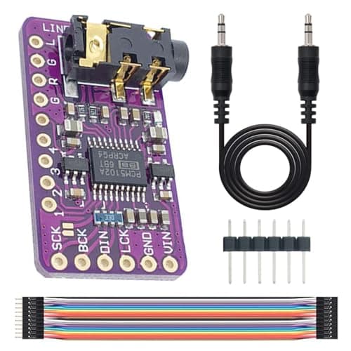 Image of PCM5102A I2S DAC Decoder Module for Raspberry Pi – GY-PCM5102 32-Bit 384kHz Audio Converter Board Bundle with 3.5mm Audio Cable, Pin Header & Dupont Wires – HiFi Stereo Output for Arduino & ESP32